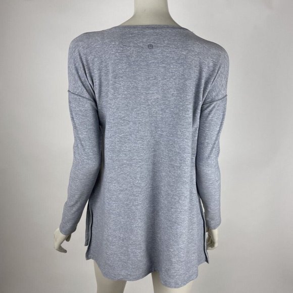 Lululemon Hit Unwind Long Sleeve Women 8? Heathered Grey Rulu Scoop Neck Slit‎ - Picture 1 of 12